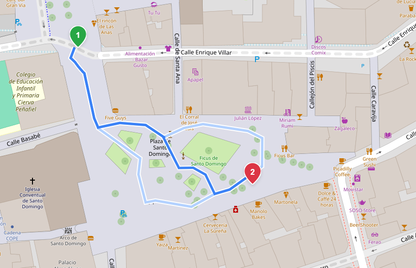 A pedestrian route crossing an area instead of routing around its perimeter